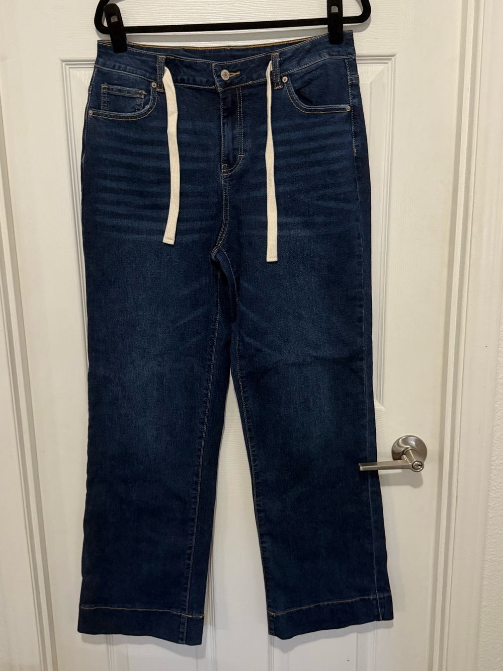Sidefeel Dark Blue Wide-Leg Jeans with Drawstring Waist